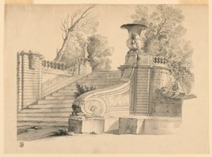 描画、ファンタジー。廃墟の公園の階段